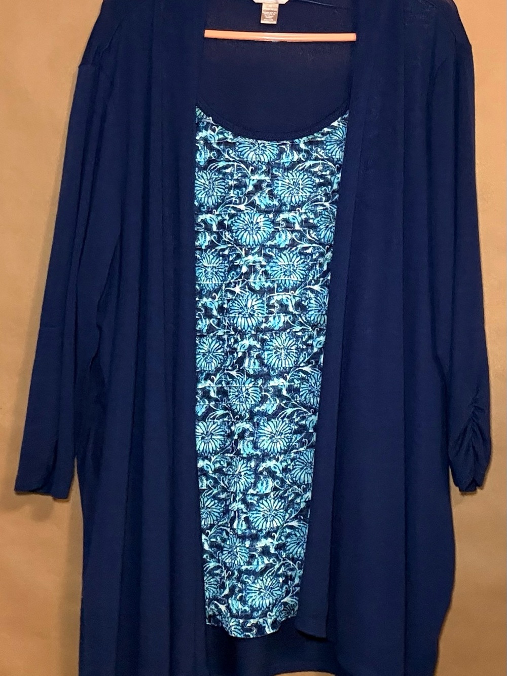 White Stag 3X (22W/24W) Navy Blue & Turquoise Floral Layered Look 2-in-1 Top